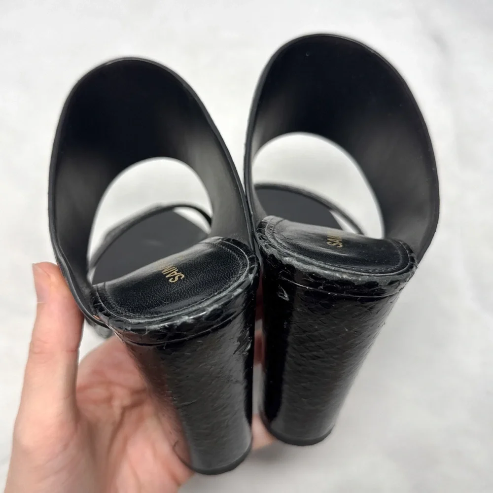 Saint Laurent Oak Snakeskin Leather Square Toe Block Heel Mule Sandal Black 38.5 - Picture 9 of 16